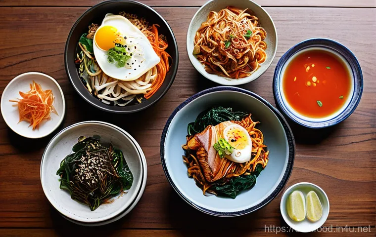 한식의 지역별 특색 - **Prompt:** A vibrant and inviting Korean dining table, meticulously set with a rich array of tradit...
