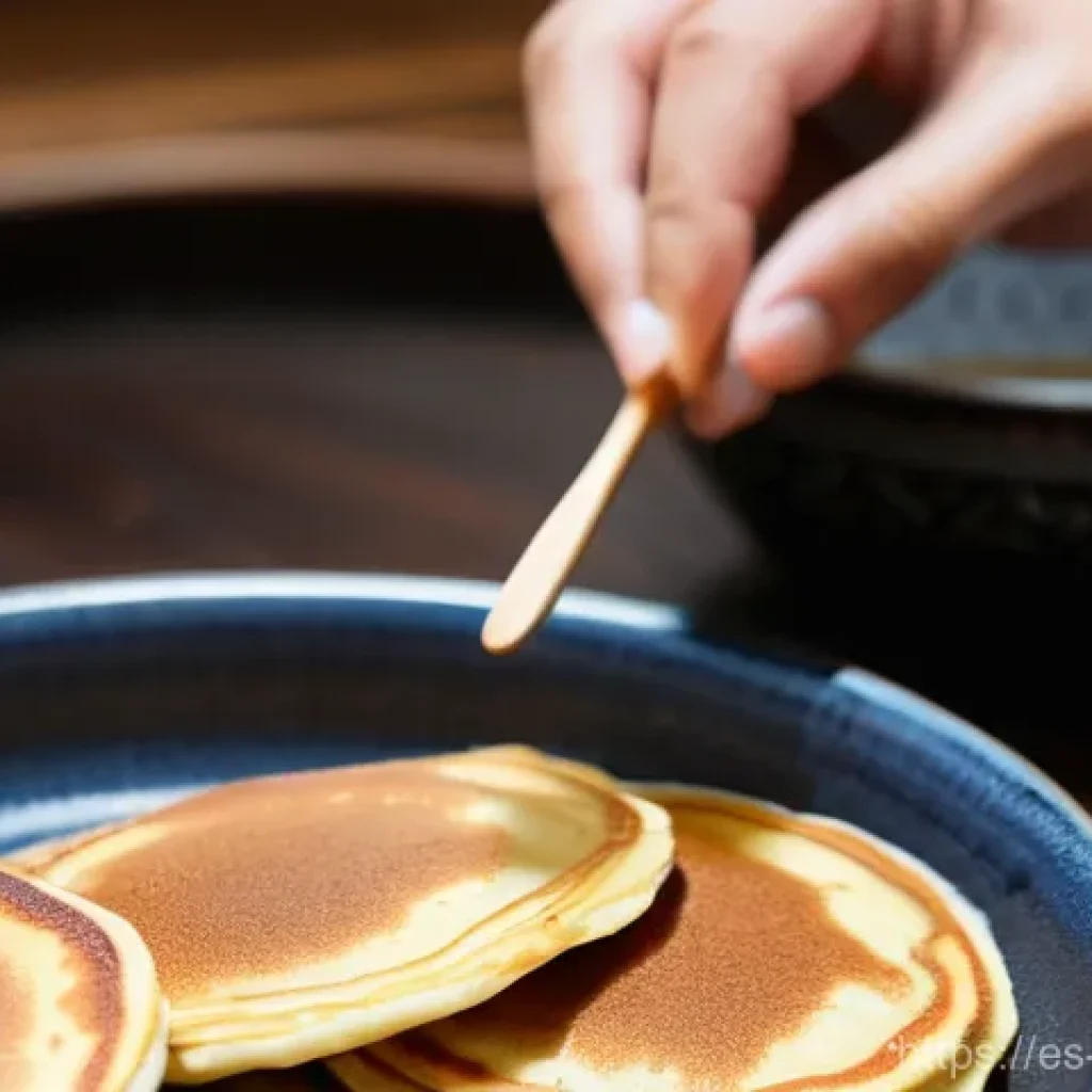 한식 디저트 밀키트 추천 - **Prompt:** "A close-up shot of freshly made Hotteok (Korean sweet pancakes) on a rustic wooden tabl...