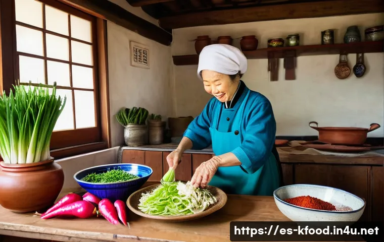 한식 요리의 발효과학 - **Prompt:** A vibrant and warm image depicting an elderly Korean woman, dressed in modest, practical...