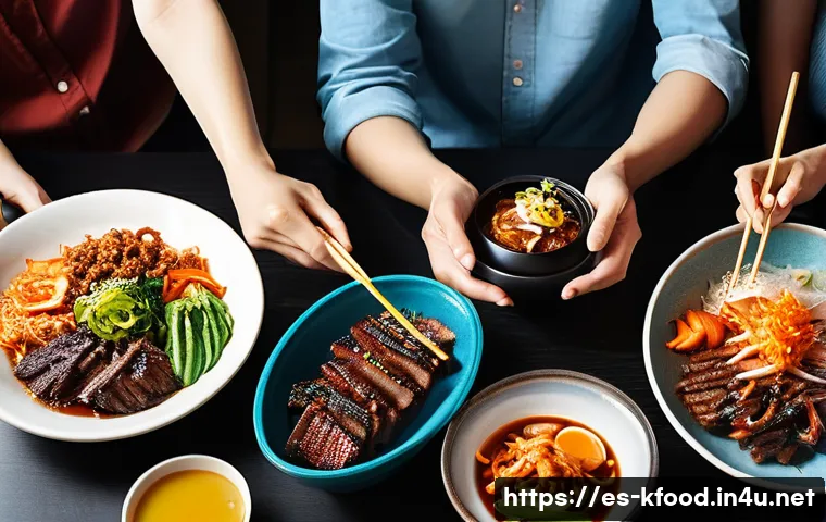 한식의 대중화 성공 전략 - A group of five diverse young adults, dressed in modern, stylish casual clothing, are joyfully shari...