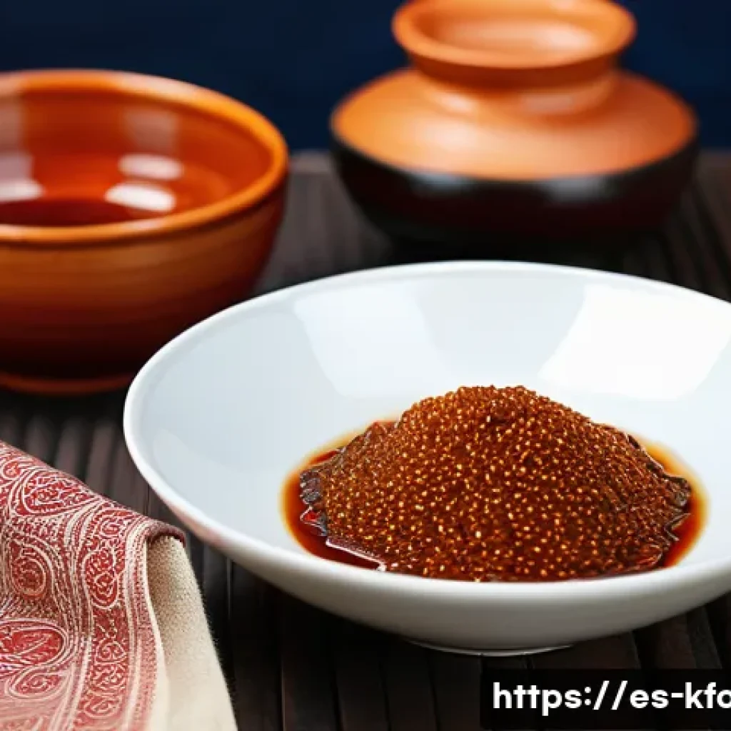 한식 장류 비교  된장 간장 고추장 - A rustic Korean kitchen scene showcasing traditional fermented condiments: a jar of thick, textured ...