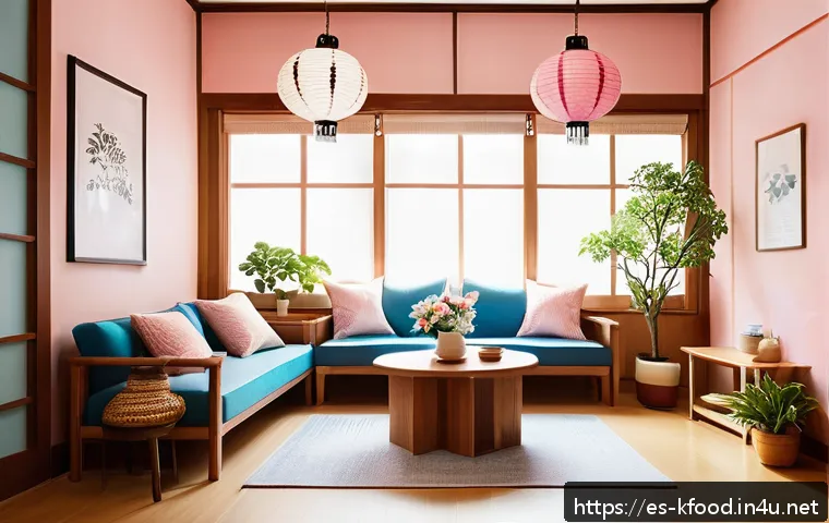 한식 테마로 꾸미는 집들이 - A cozy Korean-style living room decorated for a party, featuring traditional hanji paper lanterns gl...