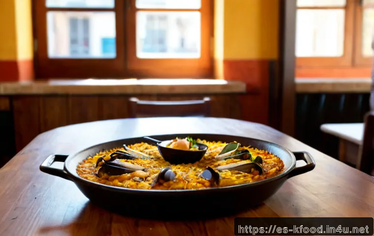 Home 17 한식 맛집 리스트 - Photorealistic editorial food scene in a welcoming Spanish neighborhood restaurant, a wooden table s...